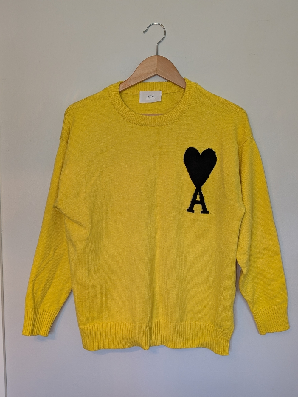 Ami Bright Yellow Crewneck with Black Heart A Motif